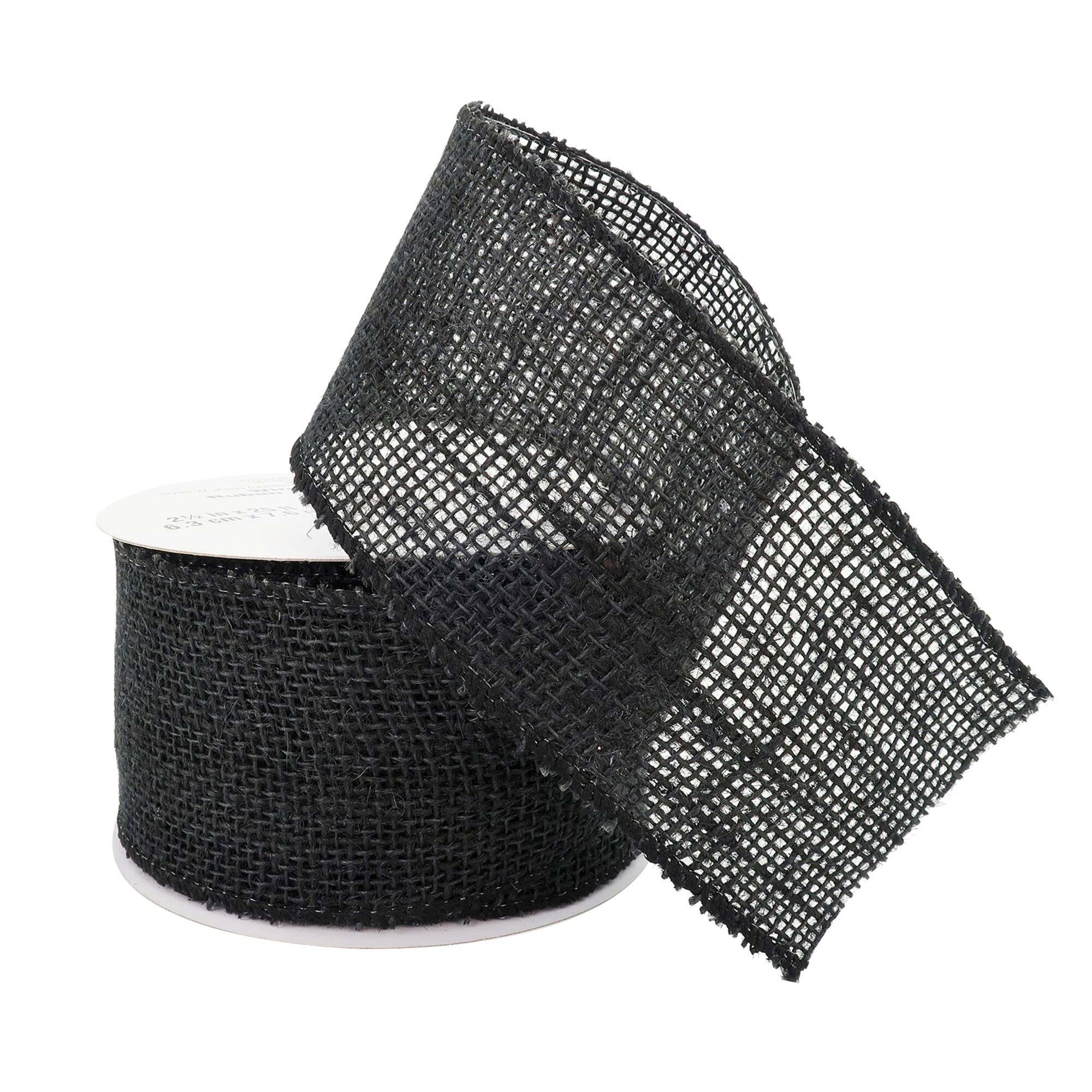 2.5" x 25ft. Black Wired Faux Burlap Ribbon by Celebrate It™